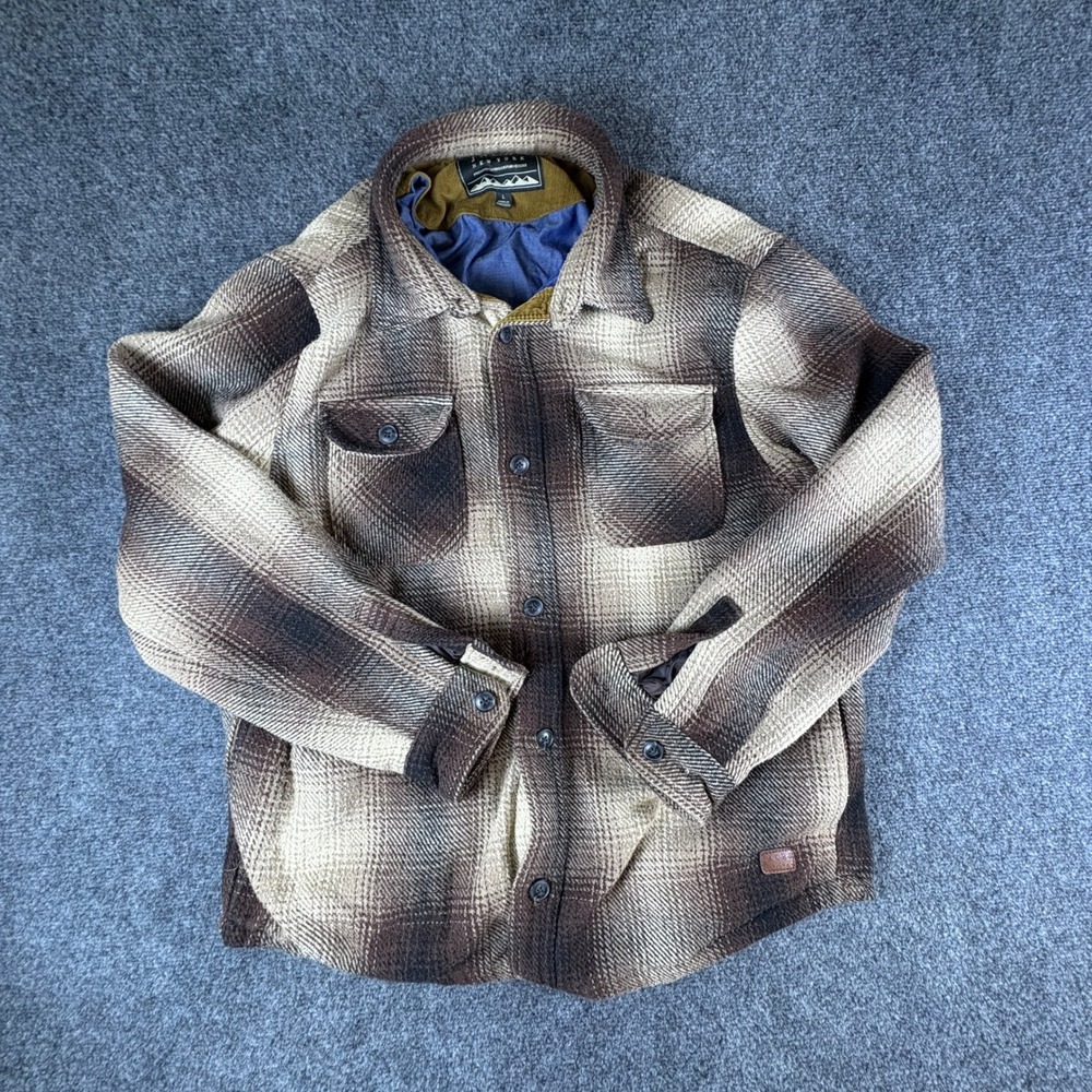 Jachs New York Men Large Brown Plaid Wool Blend Heavyweight Shirt Jacket Shacket